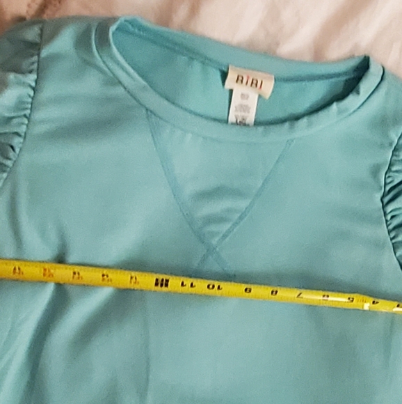 Bibi Boutique Puff Sleeve Top NWOT blue casual shirt elbow length sleeve medium - Picture 6 of 6